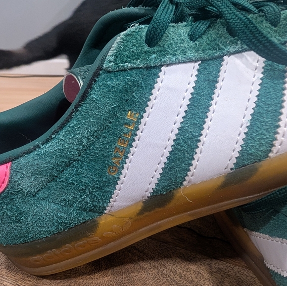 Adidas Gazelle Teal Sneakers with White Stripes And Pink Back - Picture 2 of 6